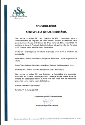 Assembleia-geral decorre a 27 de março