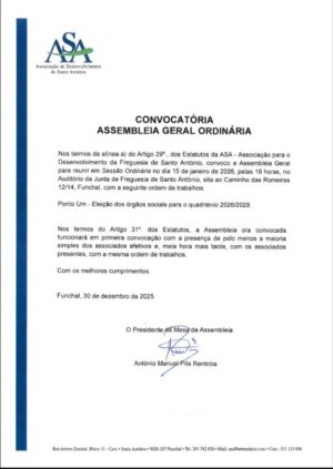 Assembleia-geral ordinária – 15 de janeiro de 2026